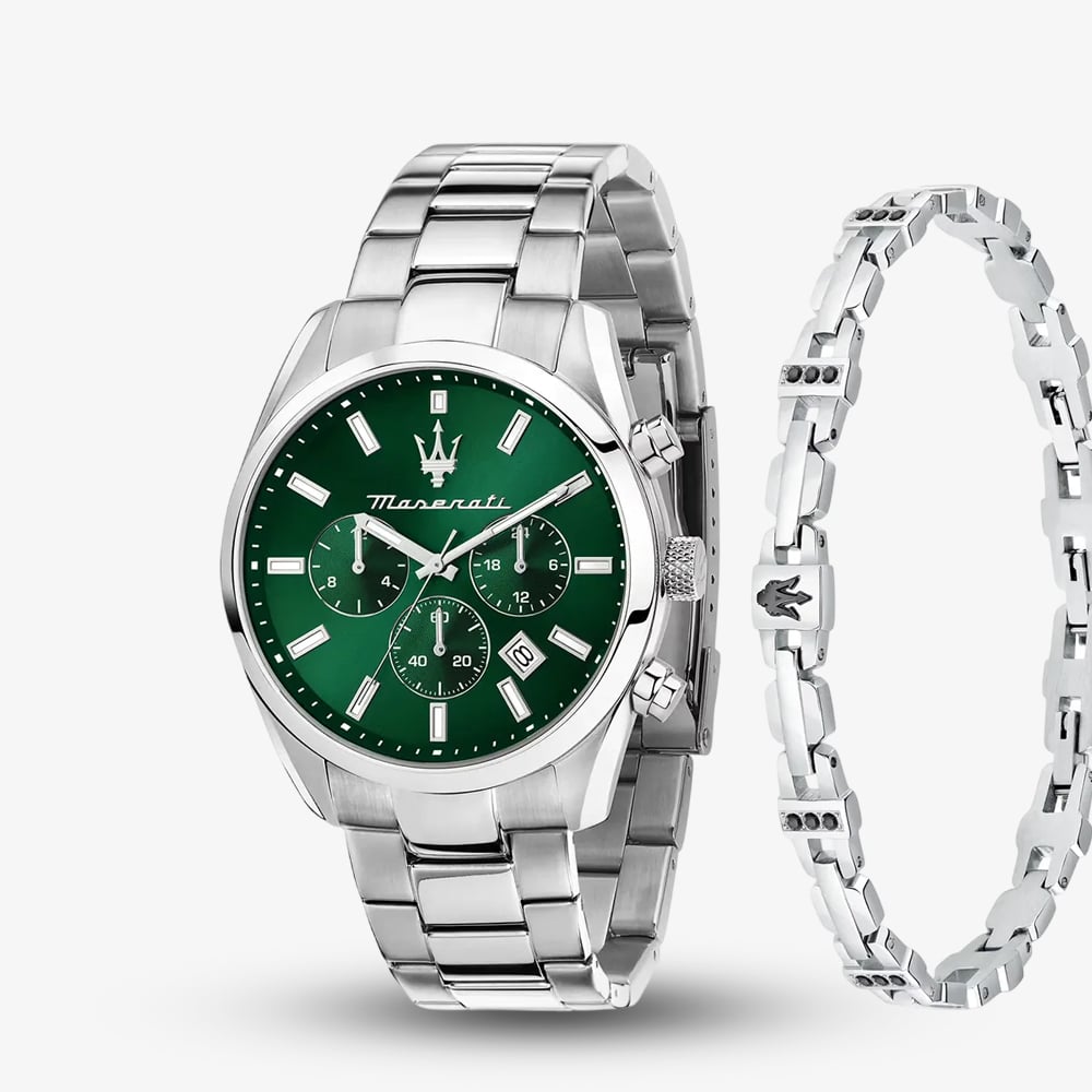 House of Watches - Maserati Mens Attrazione Green Chronograph Dial & Bracelet Watch MSR8853151036