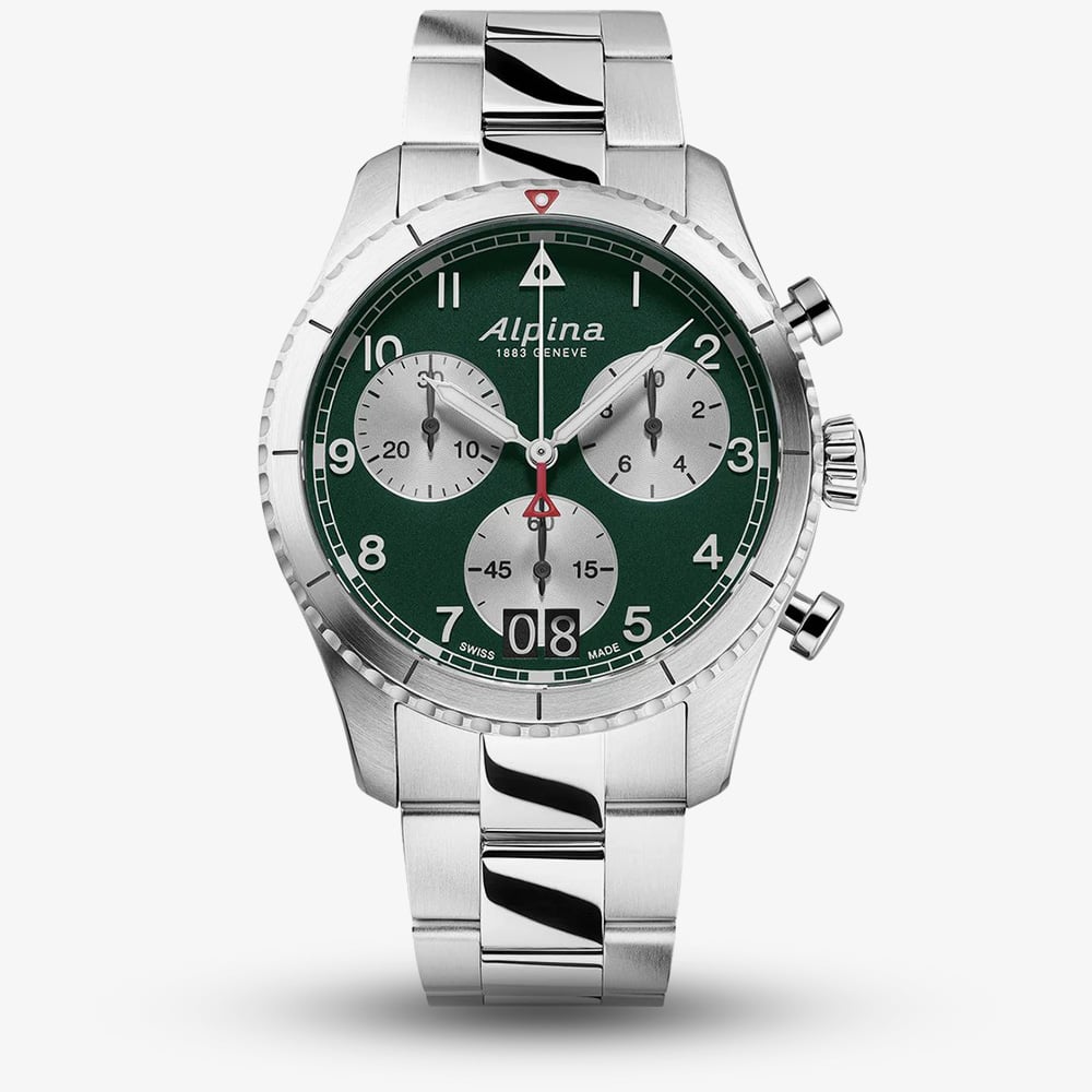 Alpina Mens Startimer Pilot Stainless Steel Chronograph Watch Al-372GRS4S26B