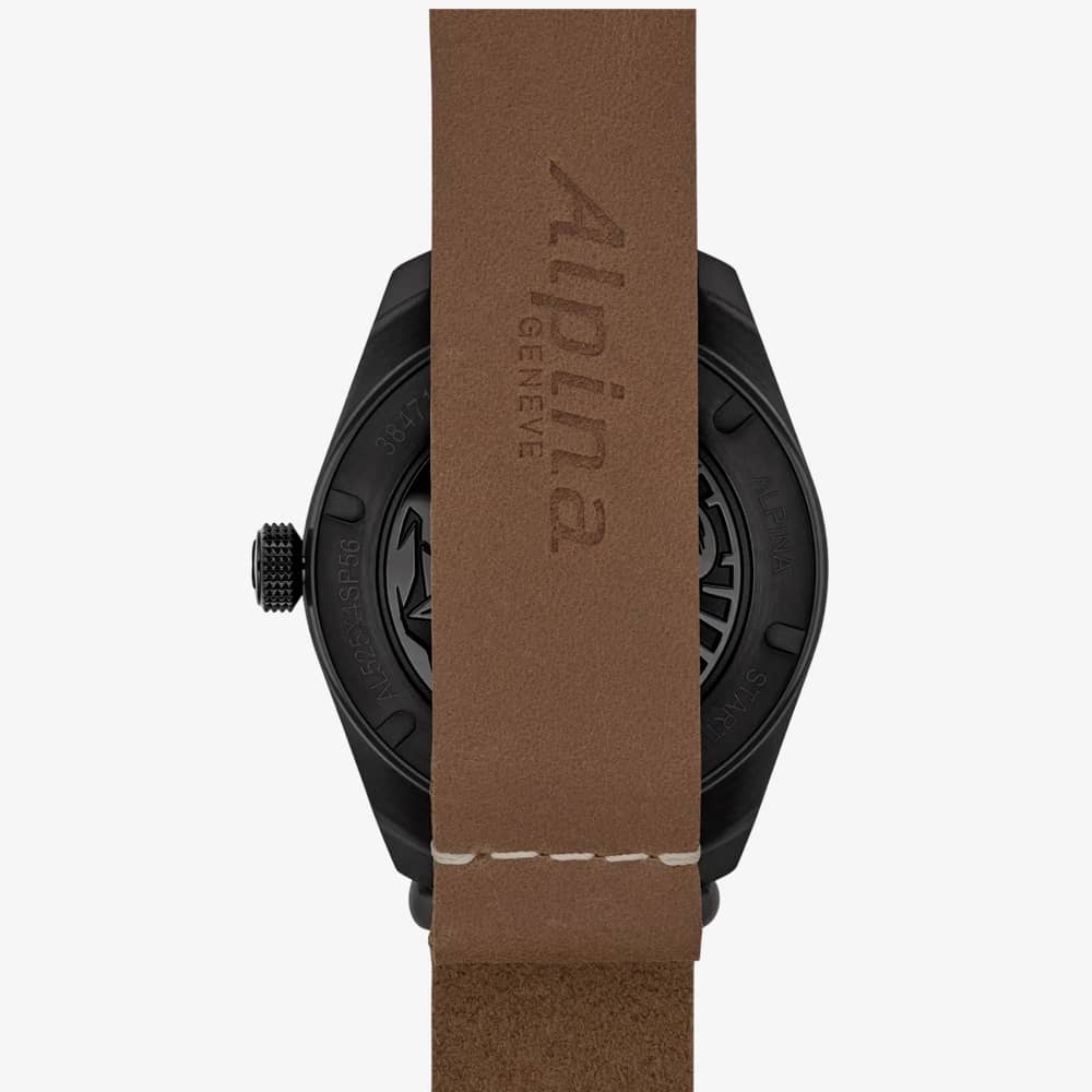 Alpina Mens Startimer Pilot Automatic Black Dial Leather Strap Watch AL-525BW4SB36
