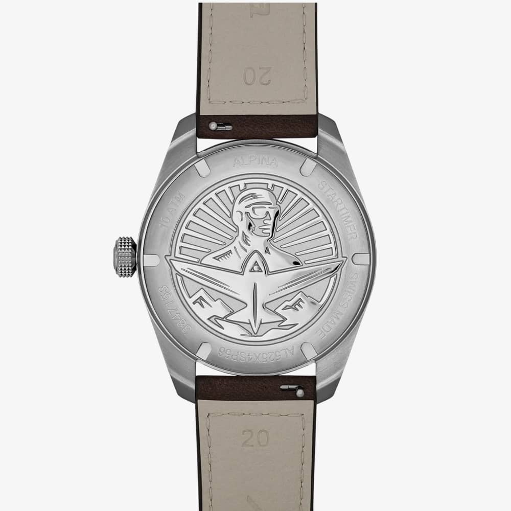 Alpina Mens Startimer Pilot Automatic Khaki Dial Leather Strap Watch AL-525KW4S36