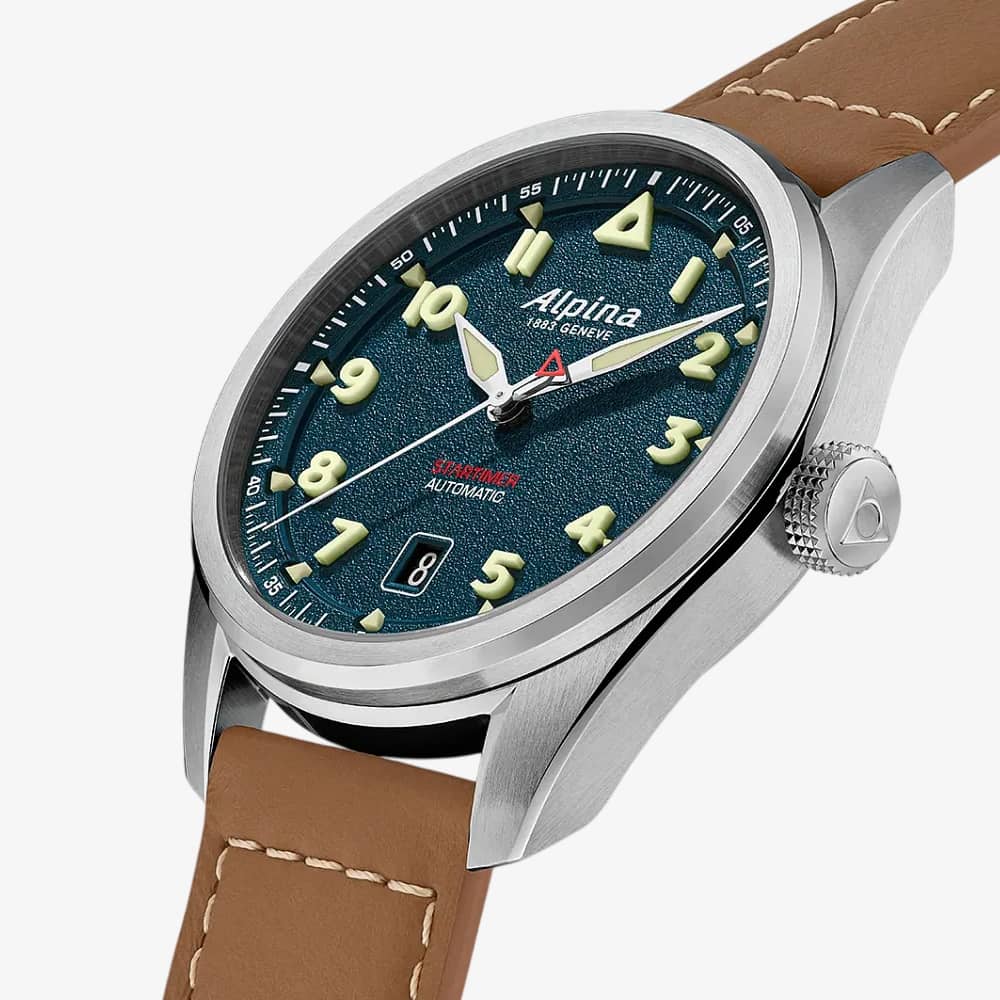 Alpina Mens Startimer Pilot Automatic Navy Dial Leather Watch AL-525NW4S36