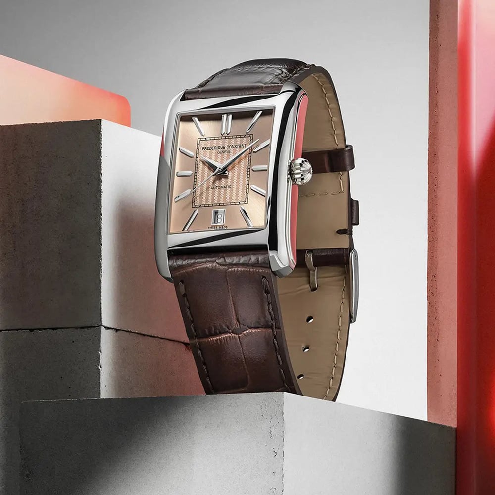 Frederique Constant Mens Carree Automatic Brown Leather Strap Watch FC-303SAL4C6