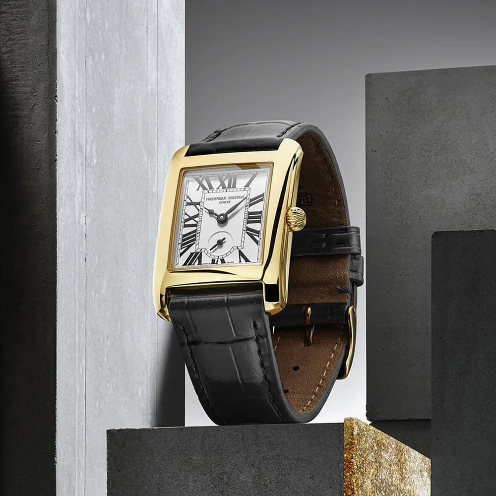 Frederique Constant Mens Carree Small Seconds Black Leather Strap Watch FC-235S2C5