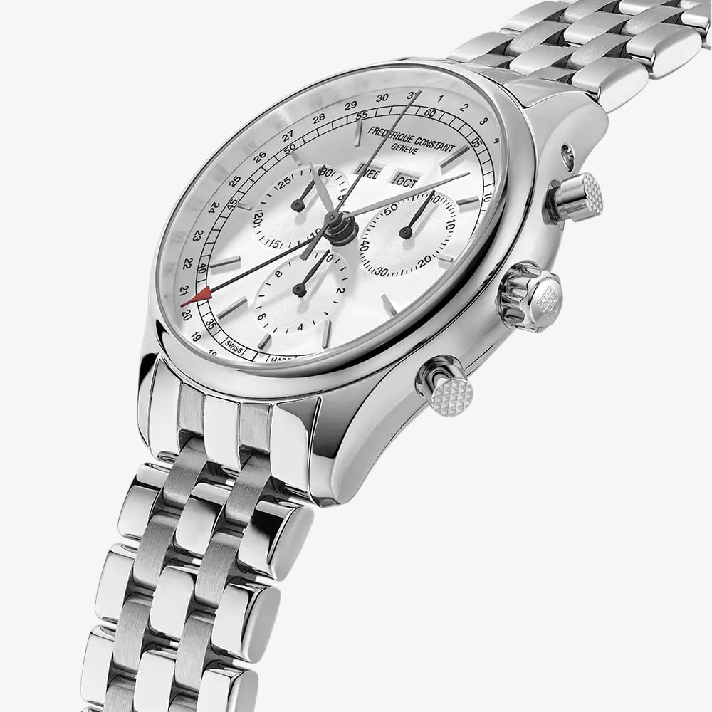 Frederique Constant Mens Clasic Quartz Chronograph Triple Calendar Silver Watch FC-296SW5B6B