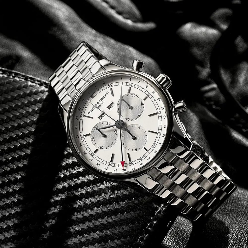 Frederique Constant Mens Clasic Quartz Chronograph Triple Calendar Silver Watch FC-296SW5B6B