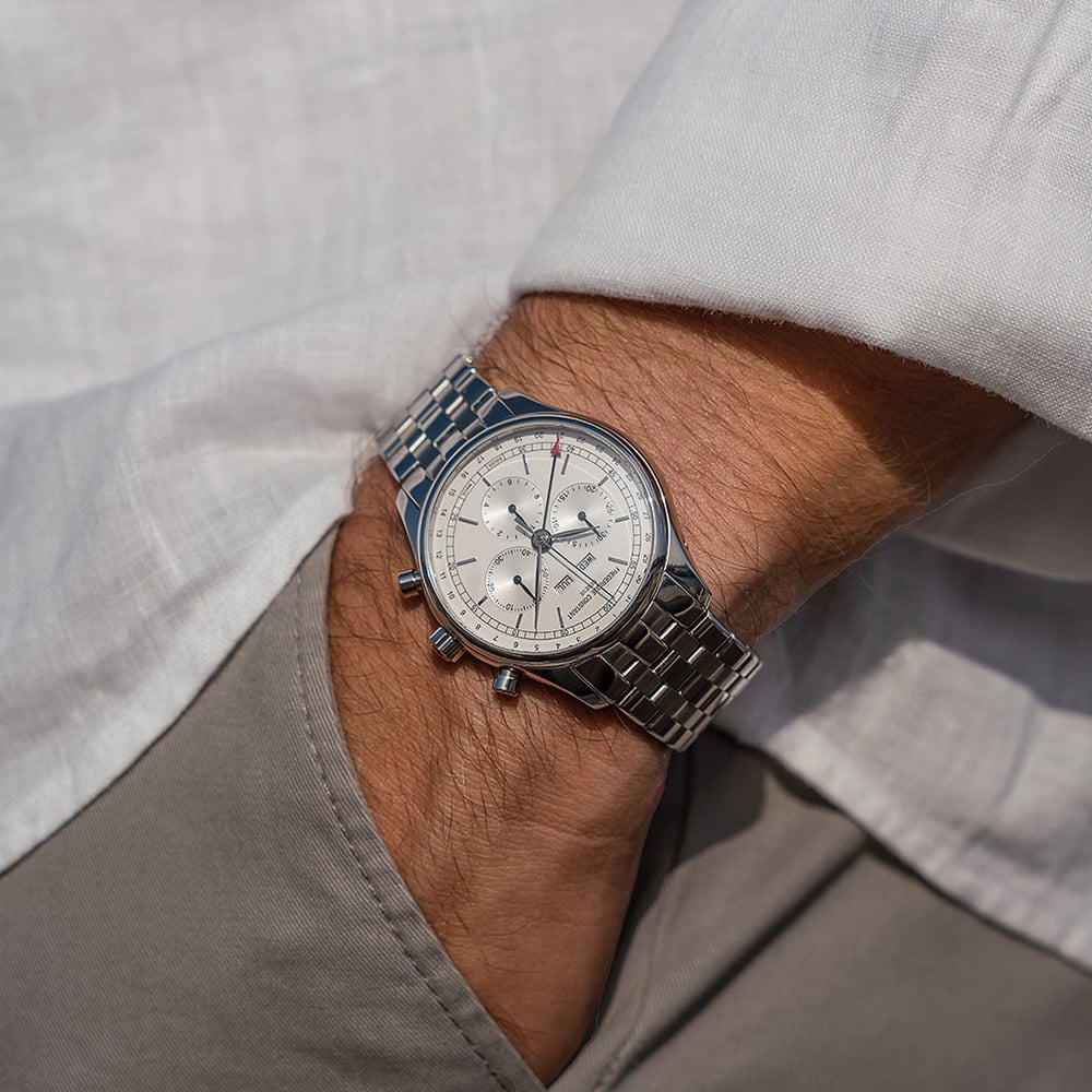 Frederique Constant Mens Clasic Quartz Chronograph Triple Calendar Silver Watch FC-296SW5B6B