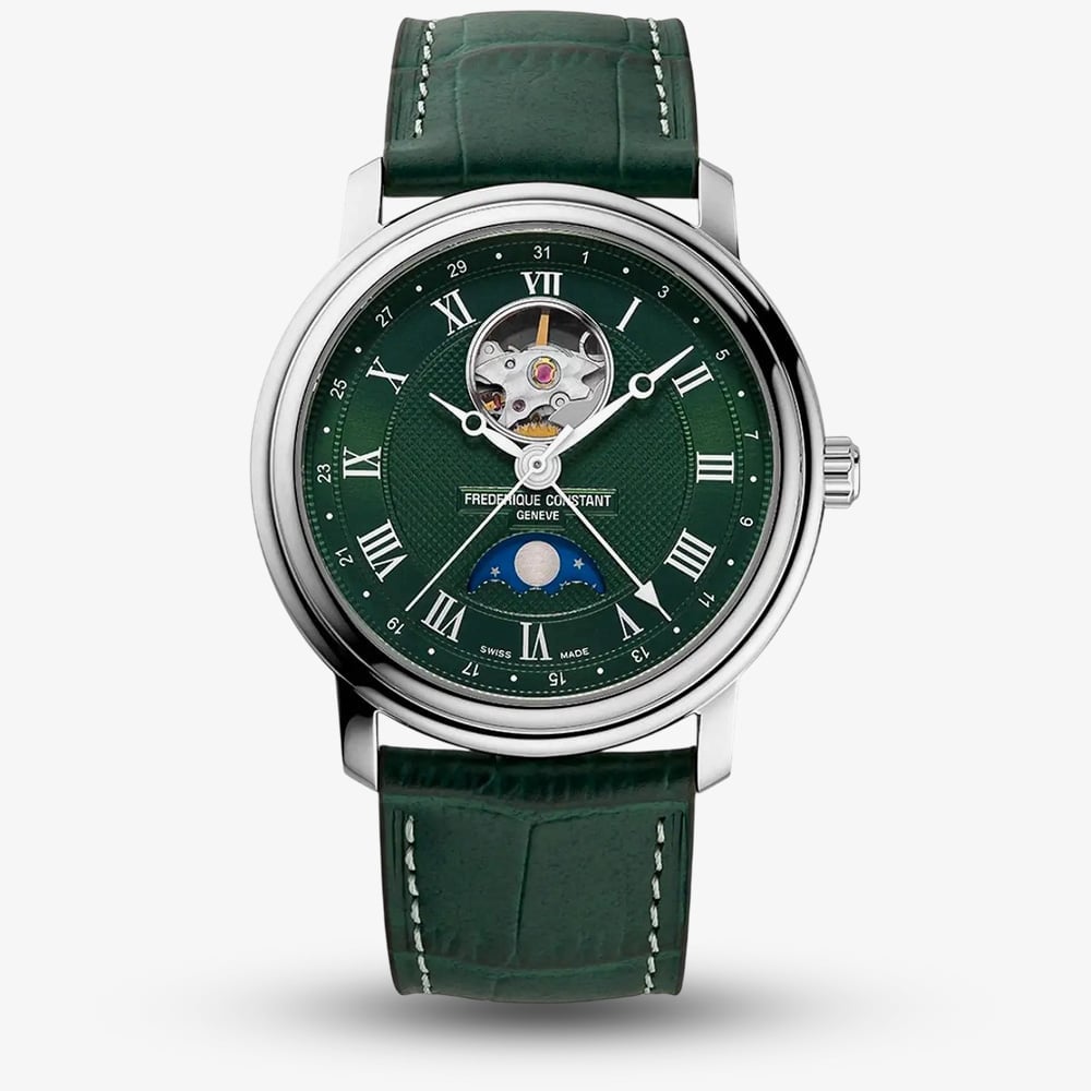 House of Watches - Frederique Constant Mens Classic Heart Beat Moonphase Green Dial Watch FC-335MCGRW4P26