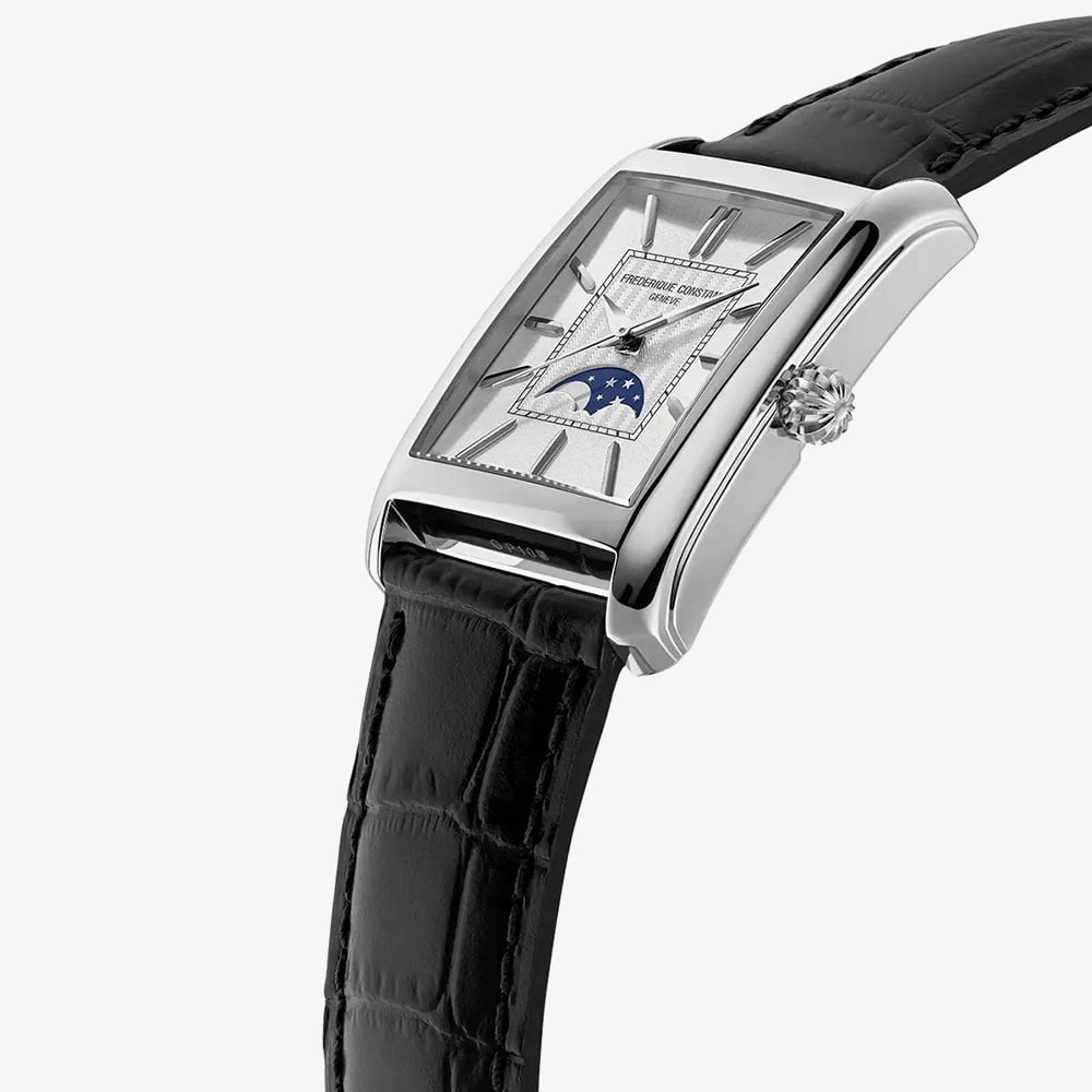 Frederique Constant Mens Carree Moonphase Black Leather Strap Watch FC-333S4C6