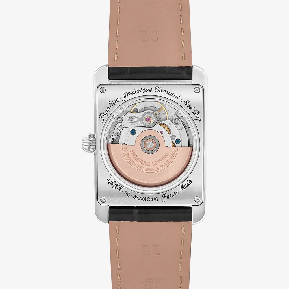 Frederique Constant Mens Carree Moonphase Black Leather Strap Watch FC-333S4C6