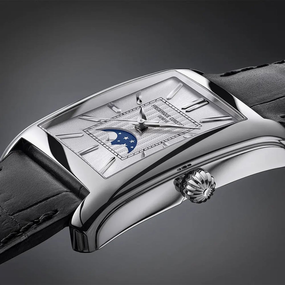 Frederique Constant Mens Carree Moonphase Black Leather Strap Watch FC-333S4C6