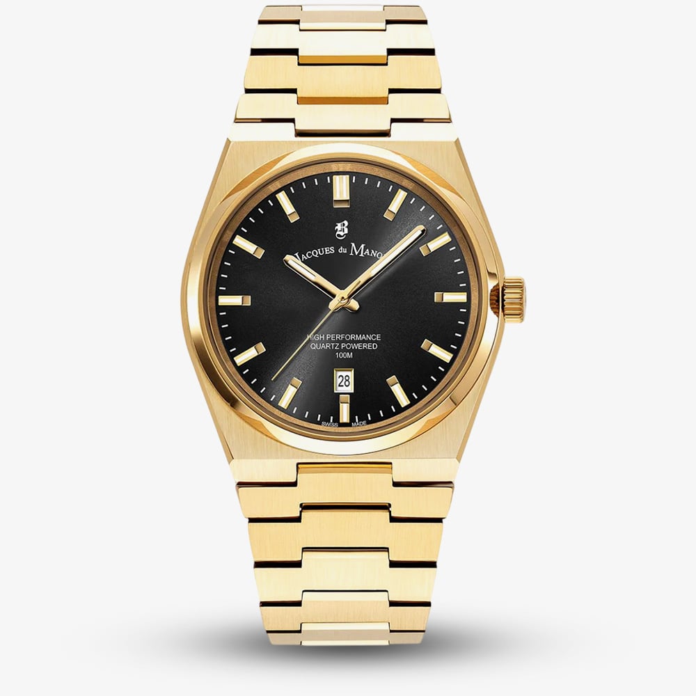 House of Watches - Jacques du Manoir Mens Horizon Gold Tone Black Dial Watch JWG03504