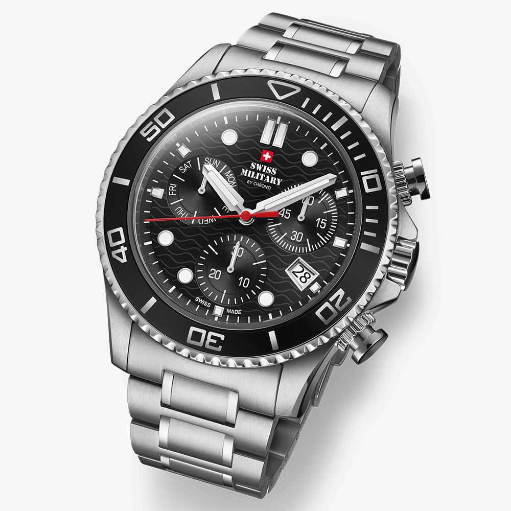 Swiss Military Mens Military XL Chronograph Black Dial Bracelet Watch SM34101.01