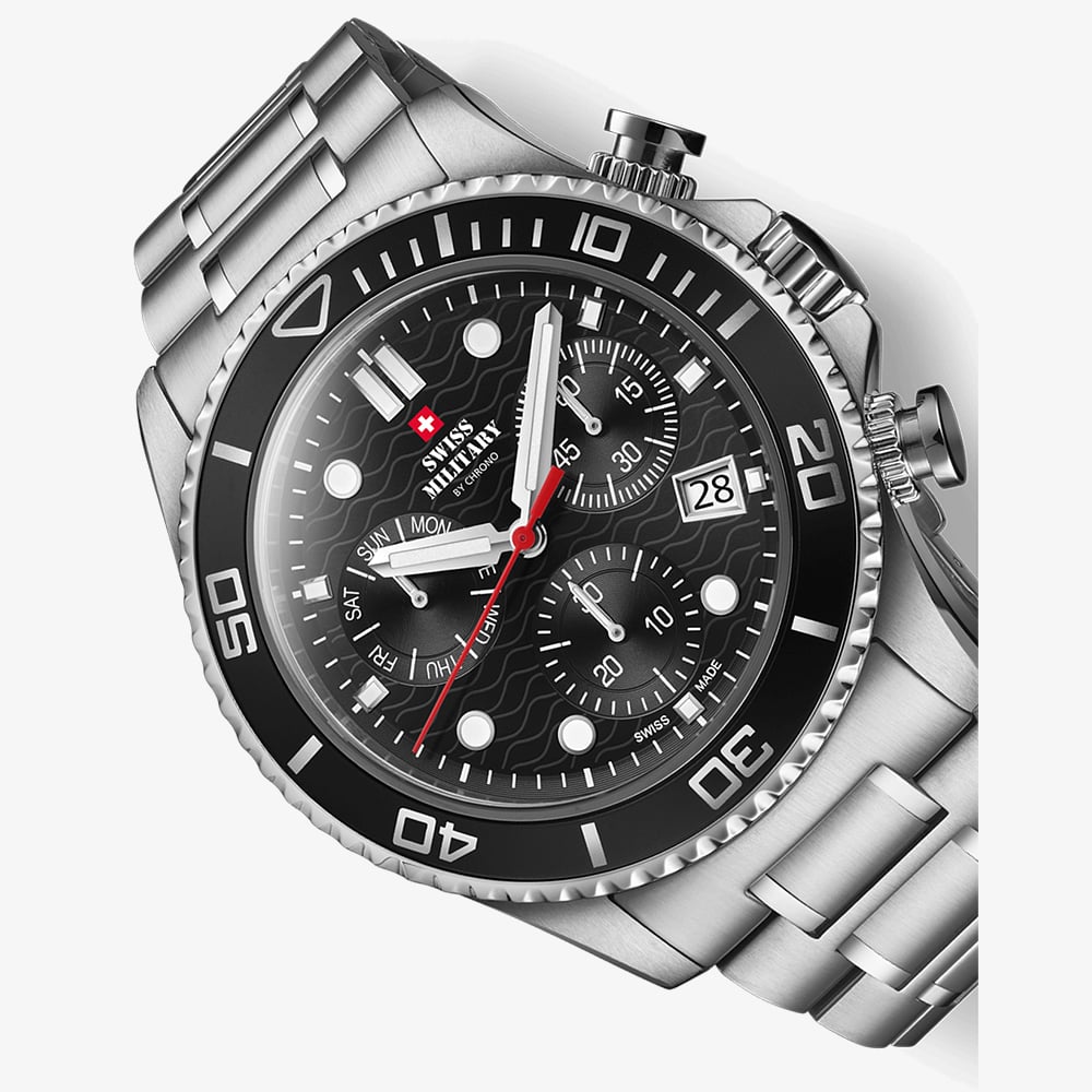 Swiss Military Mens Military XL Chronograph Black Dial Bracelet Watch SM34101.01