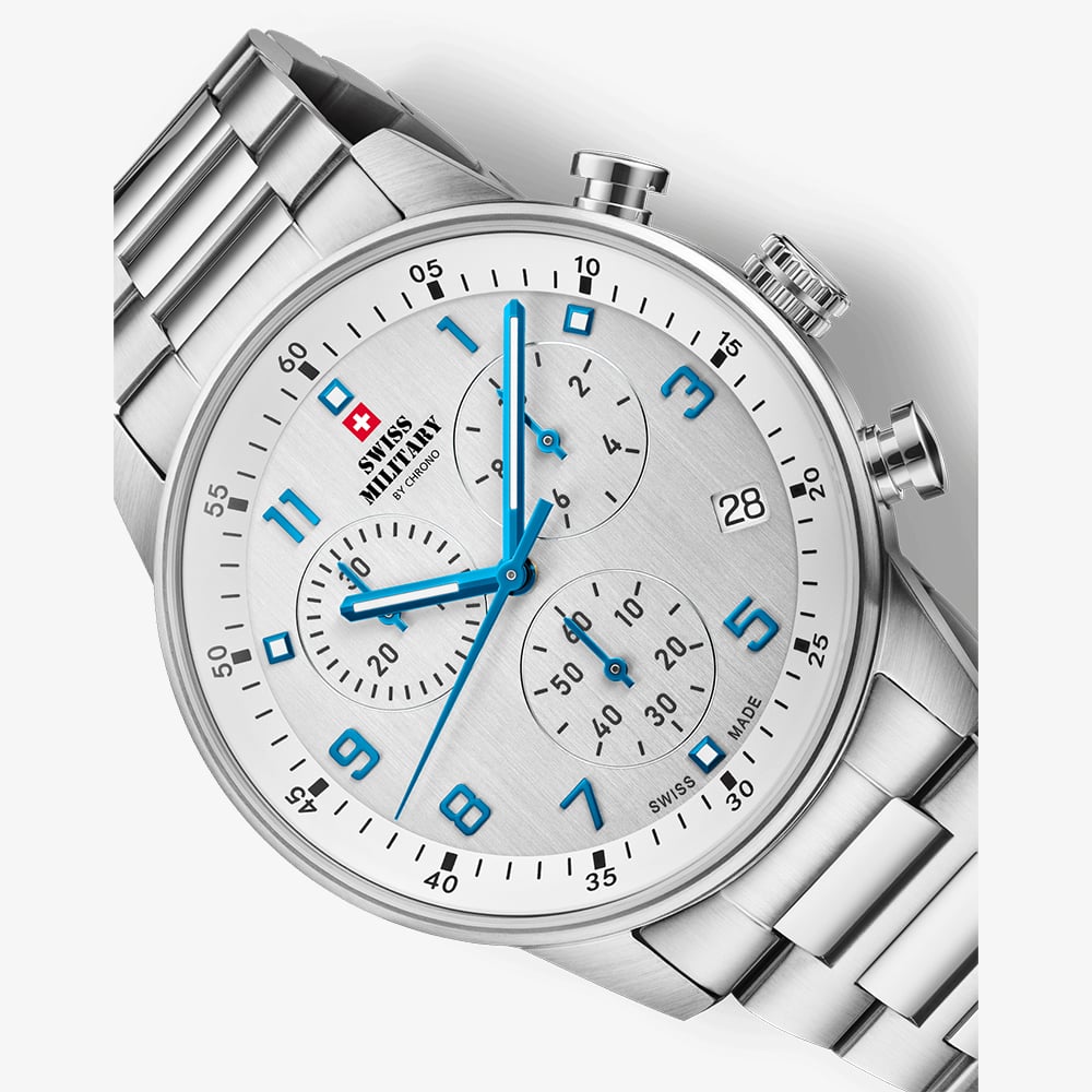 Swiss Military Mens Minimalist Chronograph White Dial Bracelet Watch SM34114.03