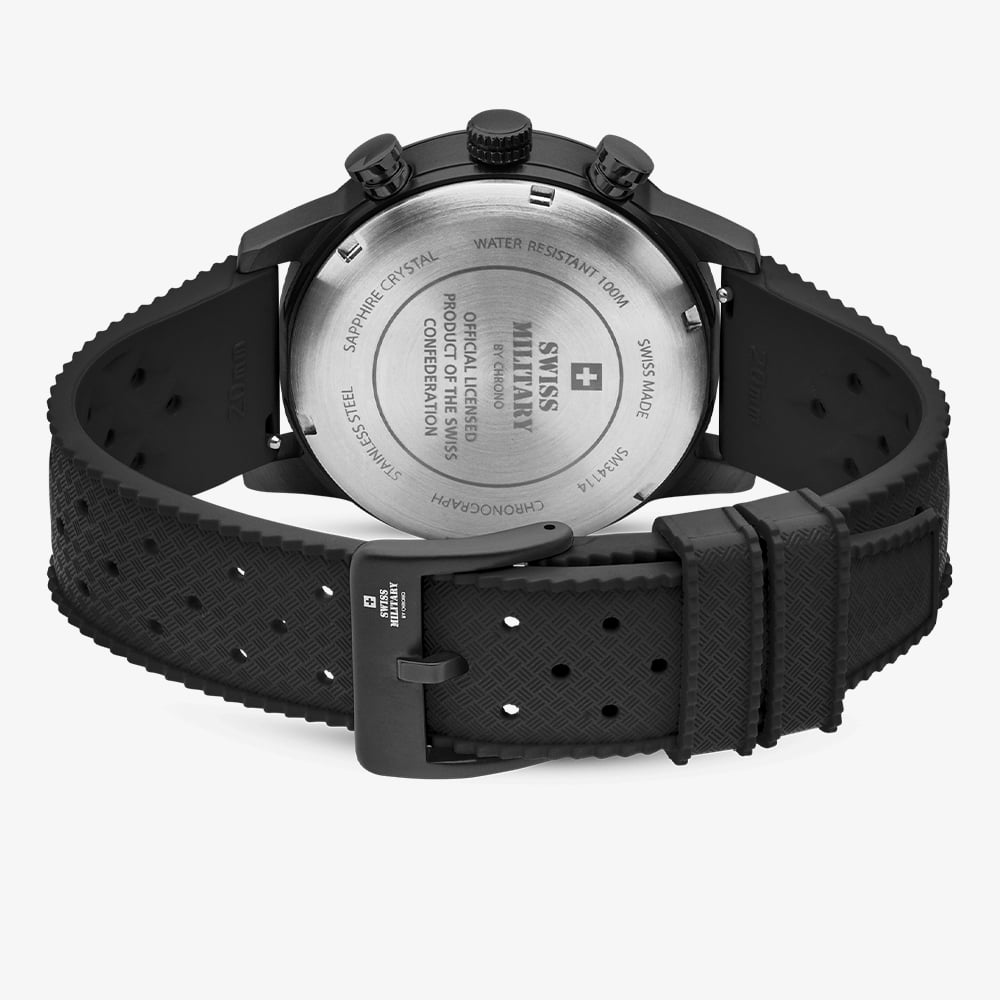 Swiss Military Mens Minimalist Chronograph Black Dial Rubber Strap Watch SM34114.12