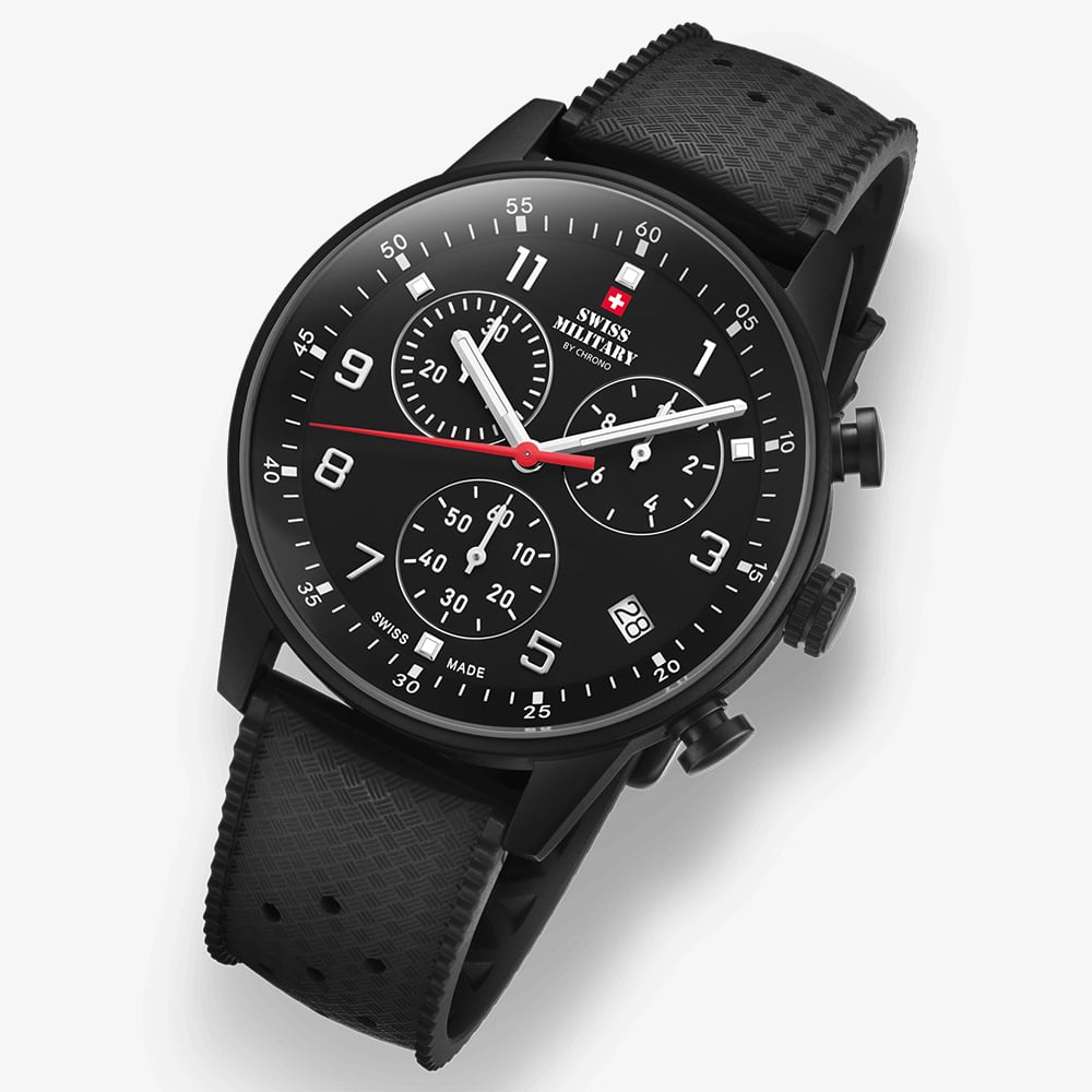 Swiss Military Mens Minimalist Chronograph Black Dial Rubber Strap Watch SM34114.12