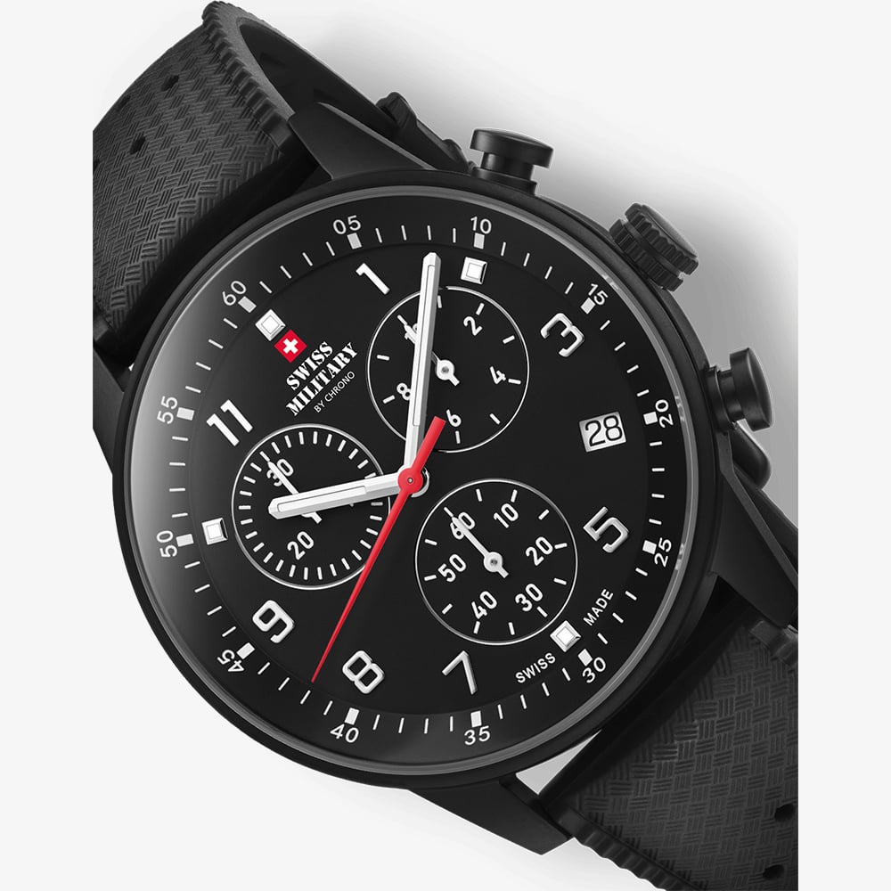 Swiss Military Mens Minimalist Chronograph Black Dial Rubber Strap Watch SM34114.12