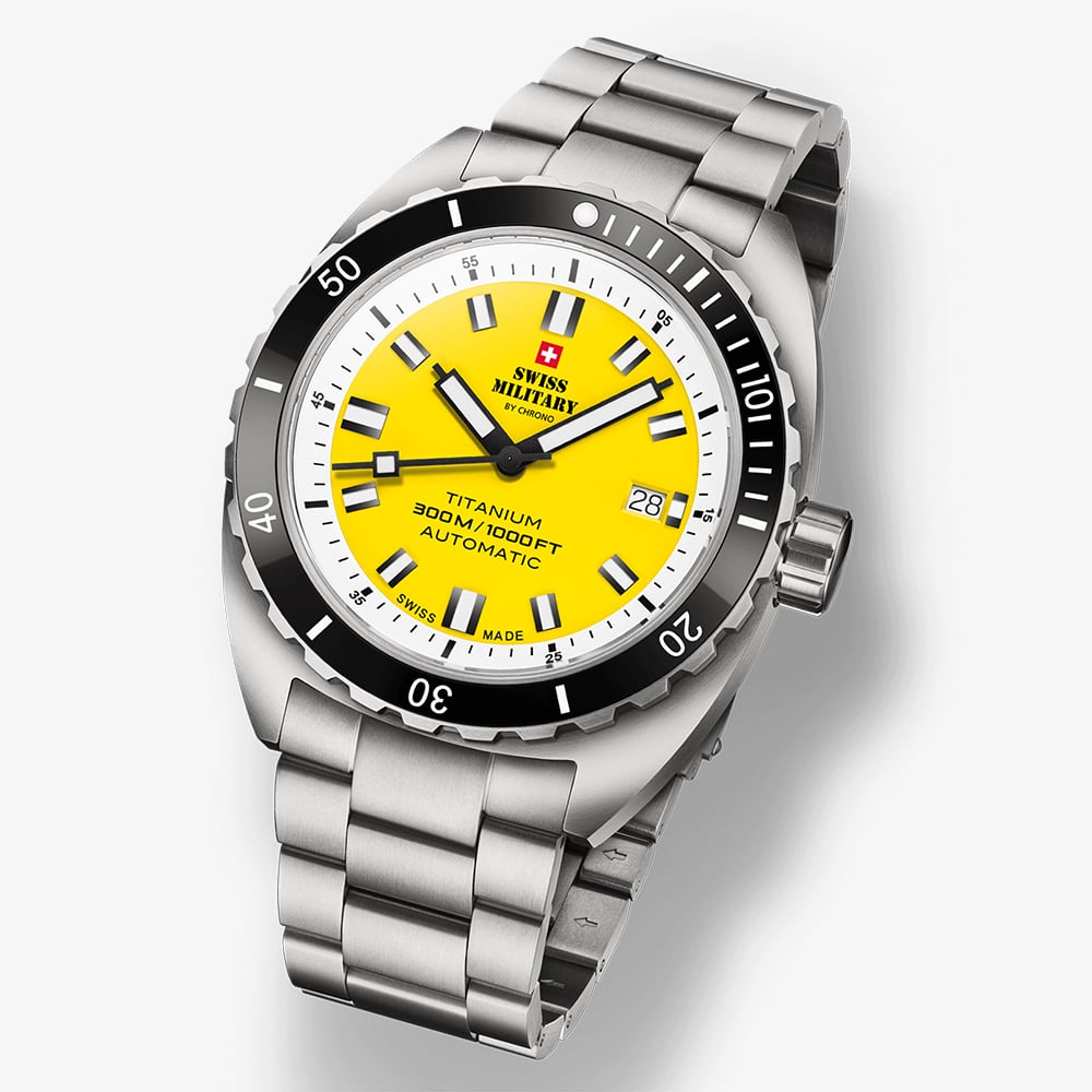 Swiss Military Mens Titanium 300 Yellow Dial Bracelet Watch SMA34100.05