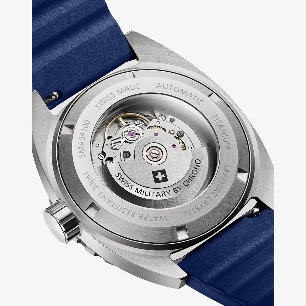Swiss Military Mens Titanium 300 Blue Dial Rubber Strap Watch SMA34100.09