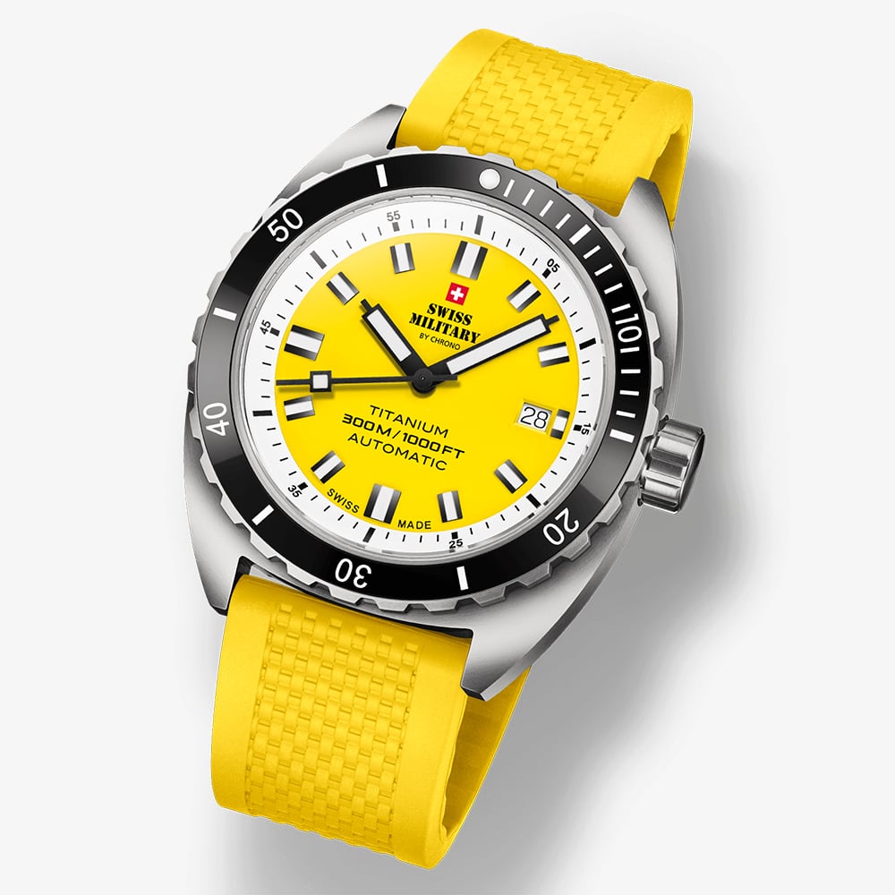Swiss Military Mens Titanium 300 Yellow Dial Rubber Strap Watch SMA34100.11