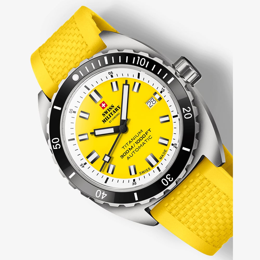 Swiss Military Mens Titanium 300 Yellow Dial Rubber Strap Watch SMA34100.11