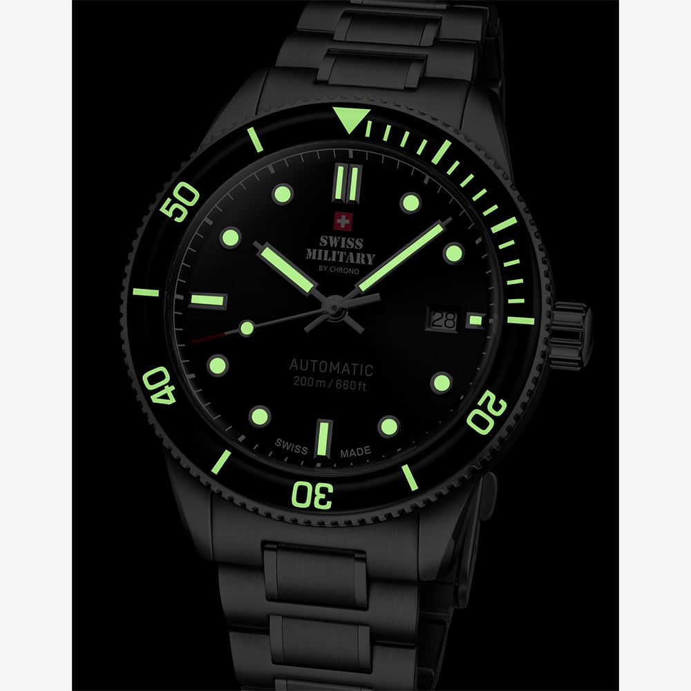 Swiss Military Mens Automatic Dive Blue Dial Bracelet Watch SMA34106.02