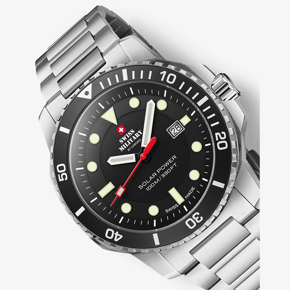 Swiss Military Mens Solar Sports Black Dial Bracelet Watch SMS34102.01