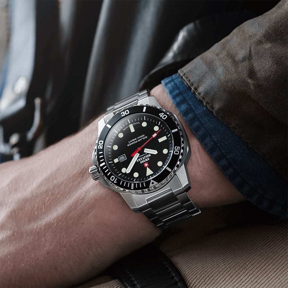 Swiss Military Mens Solar Sports Black Dial Bracelet Watch SMS34102.01