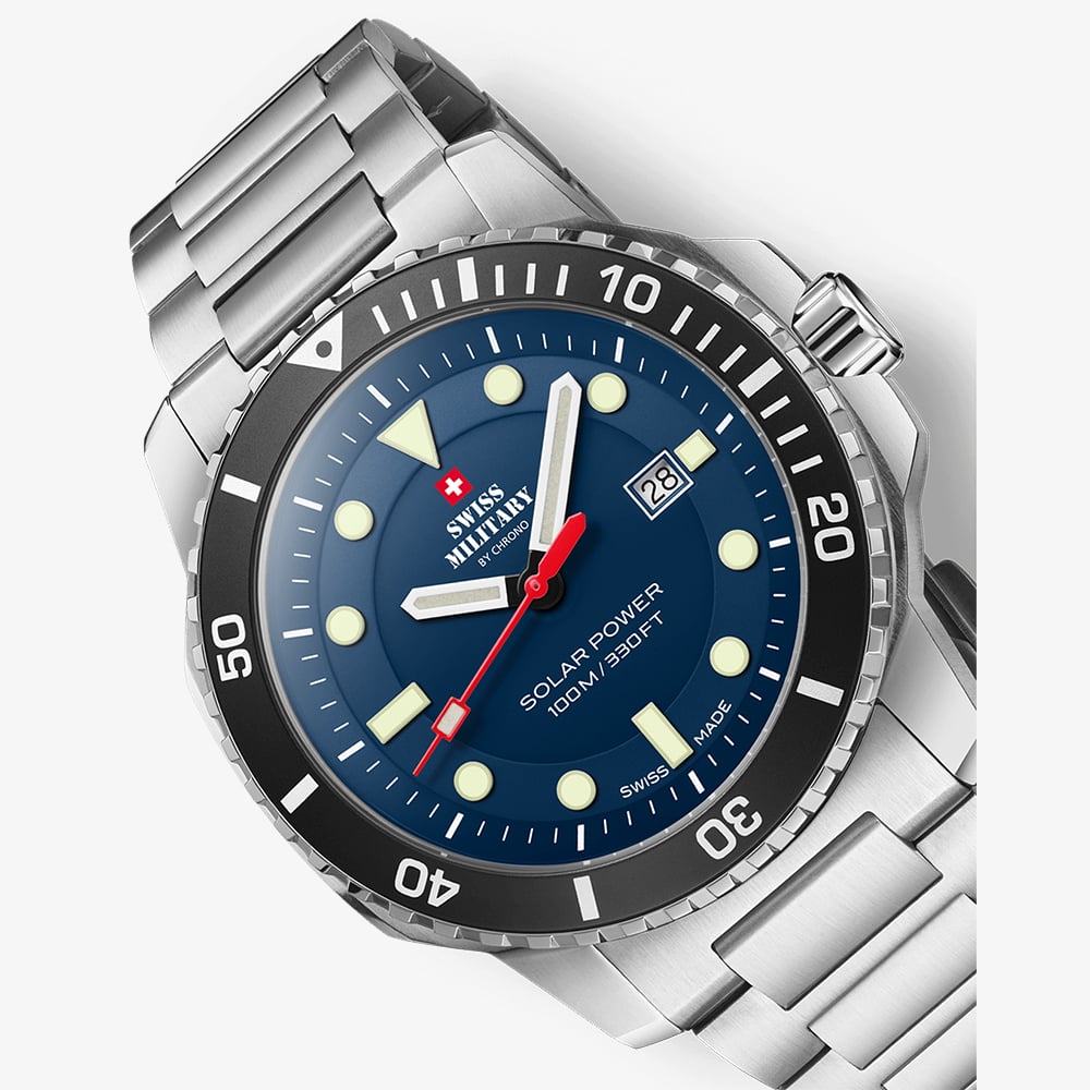 Swiss Military Mens Solar Sports Blue Dial Bracelet Watch SMS34102.02