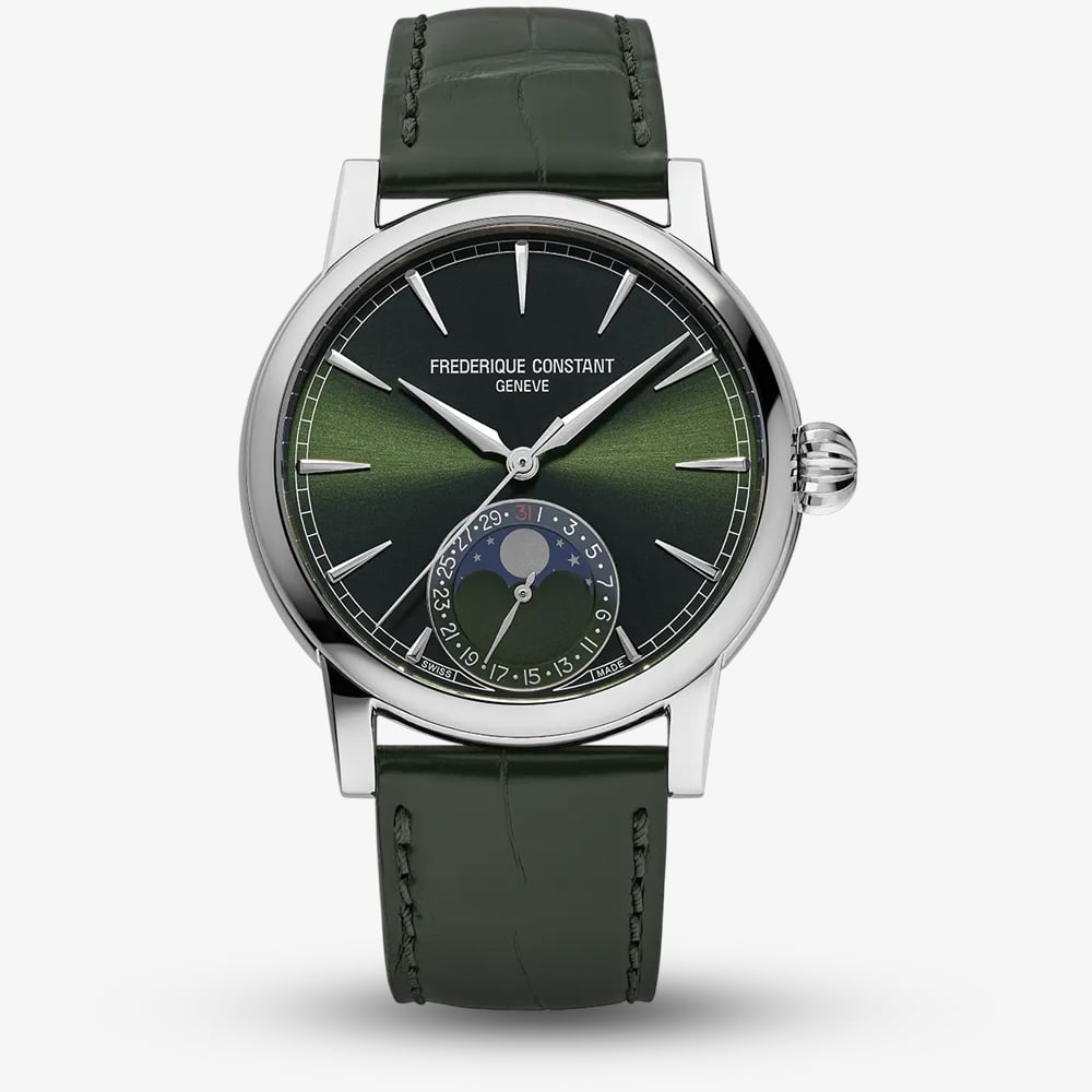 Frederique Constant Mens Moonphase Date Green Dial Watch FC-716GR3H6
