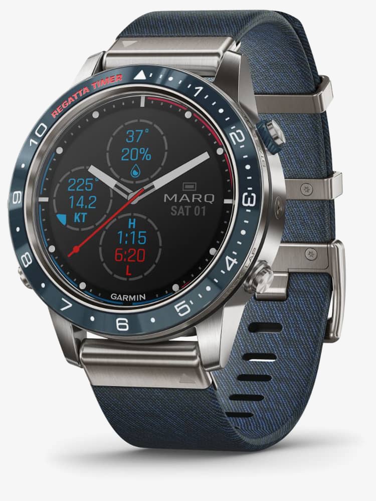  Garmin Mens Marq Captain Titanium Blue Fabric Strap Smartwatch 010-02006-07 