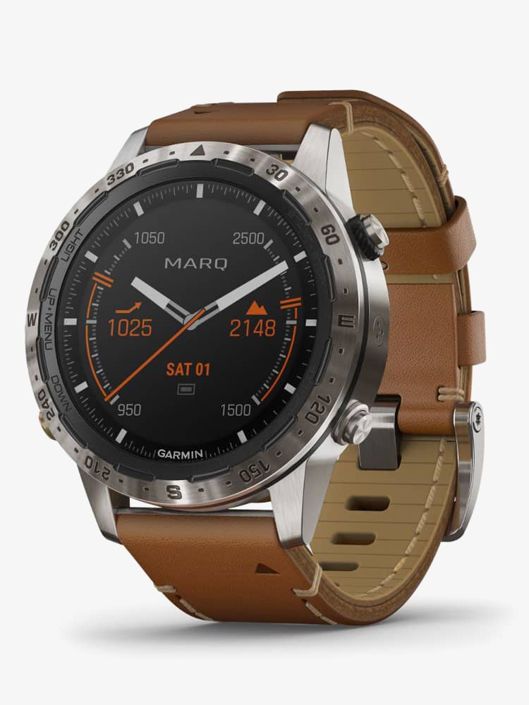 Garmin Mens Marq Adventurer Titanium Brown Leather Strap Watch 010-02006-27 
