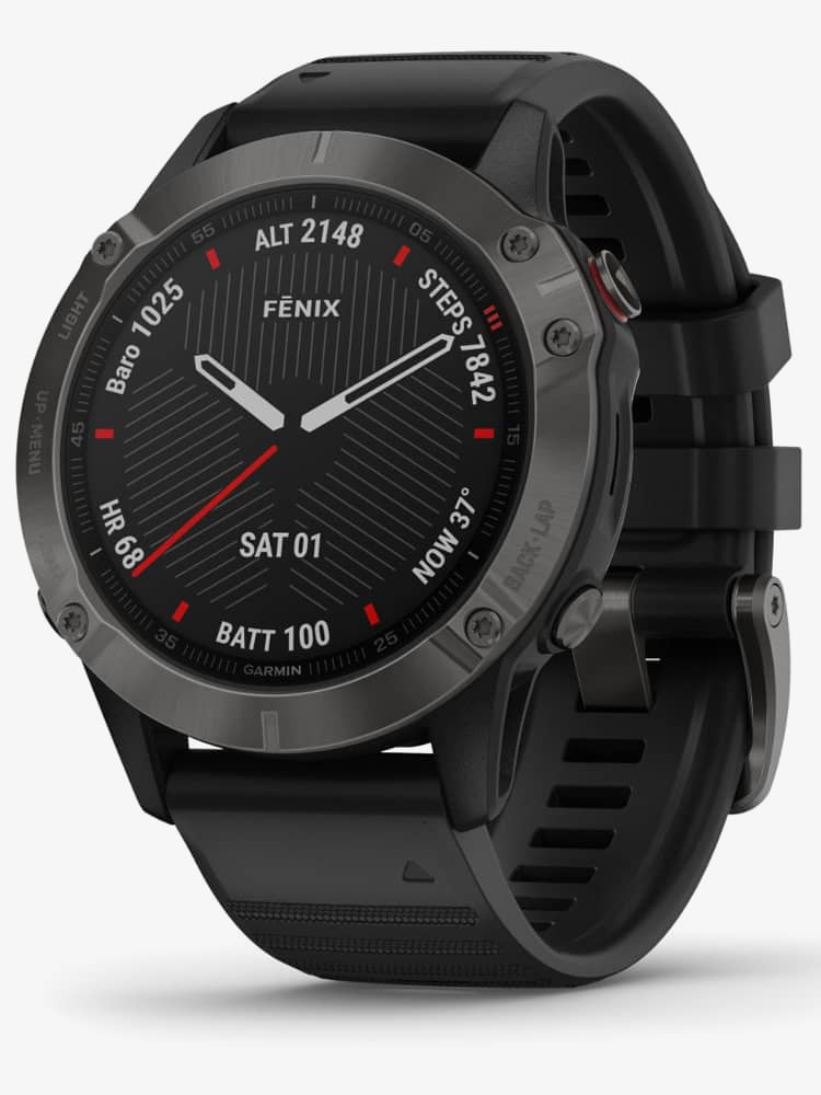Garmin Unisex Fenix 6 Sapphire Edition Stainless Steel Black Rubber Strap Watch 010-02158-11 