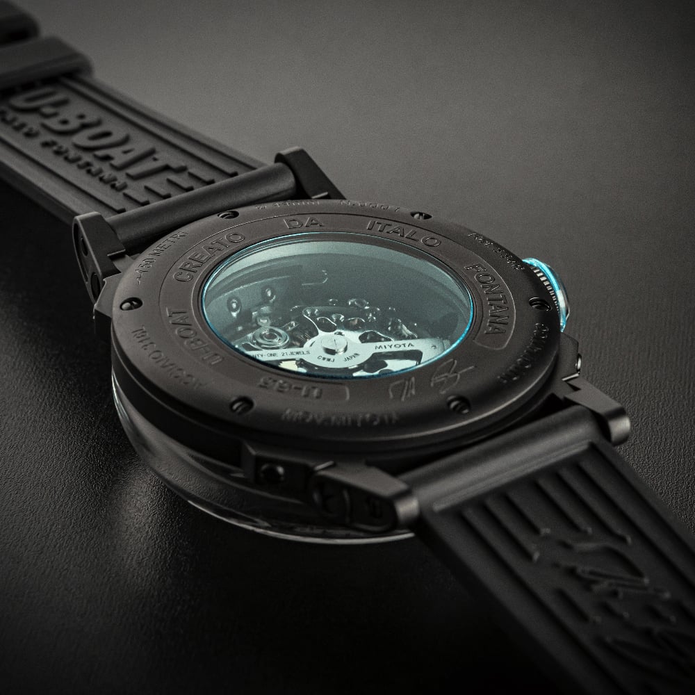 U-BOAT Mens U-65 Automatic Turquoise Skeleton Rubber Strap Watch 3348