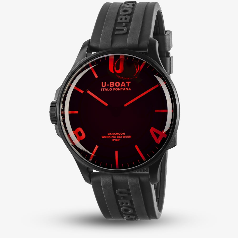 House of Watches - U-BOAT Mens Darkmoon 46.5mm Red Glass Black Rubber Strap Watch 8466/D