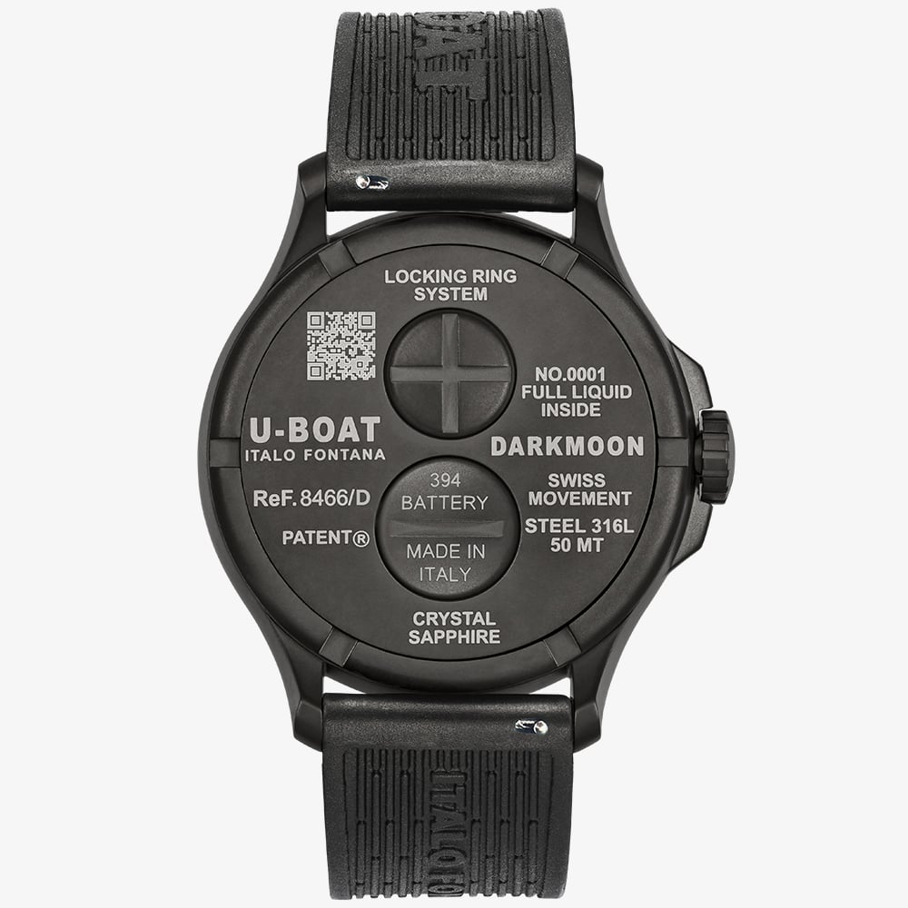 U-BOAT Mens Darkmoon 46.5mm Red Glass Black Rubber Strap Watch 8466/D