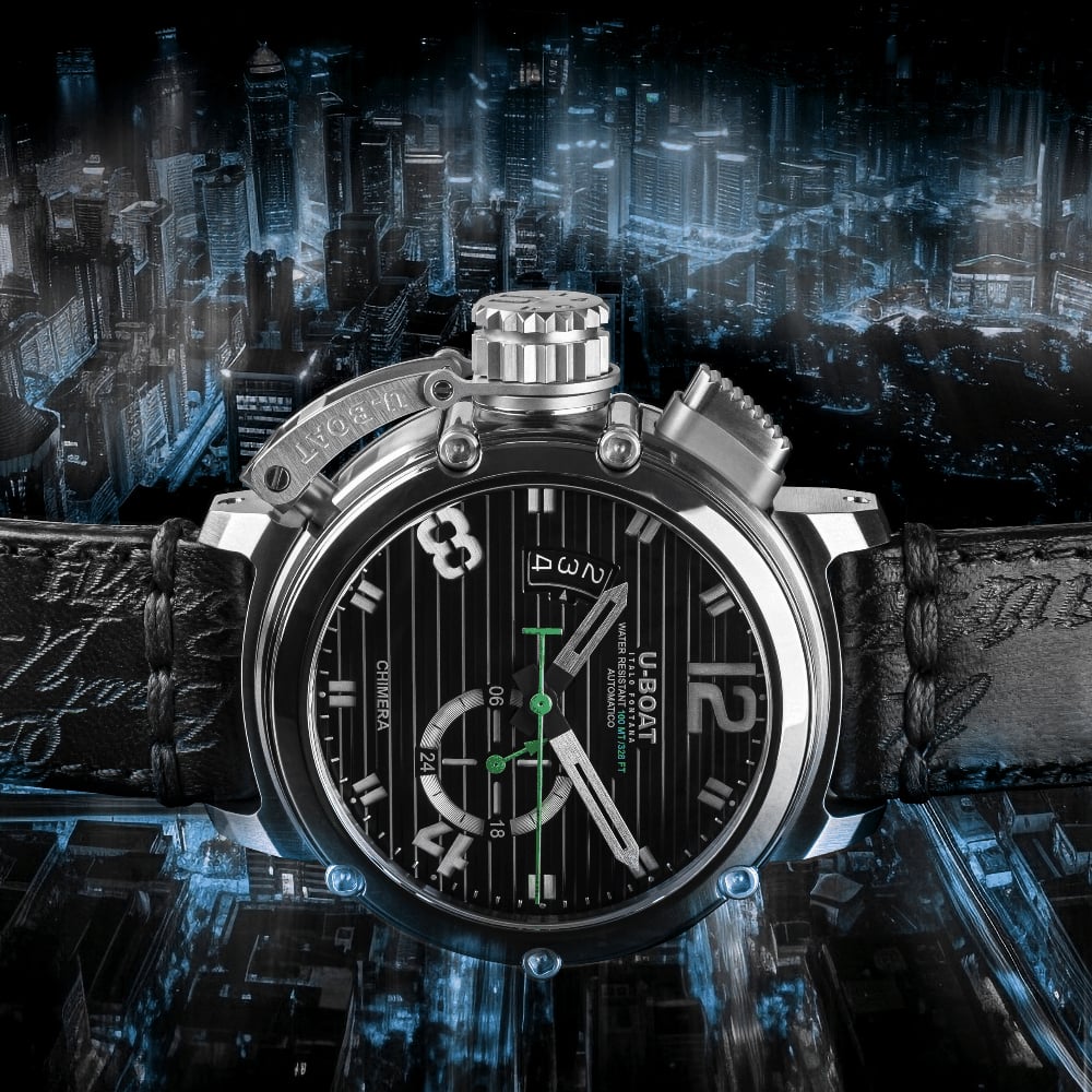 U-BOAT Mens Limited Edition Chimera 46mm Nero Black Leather Strap Watch 9605