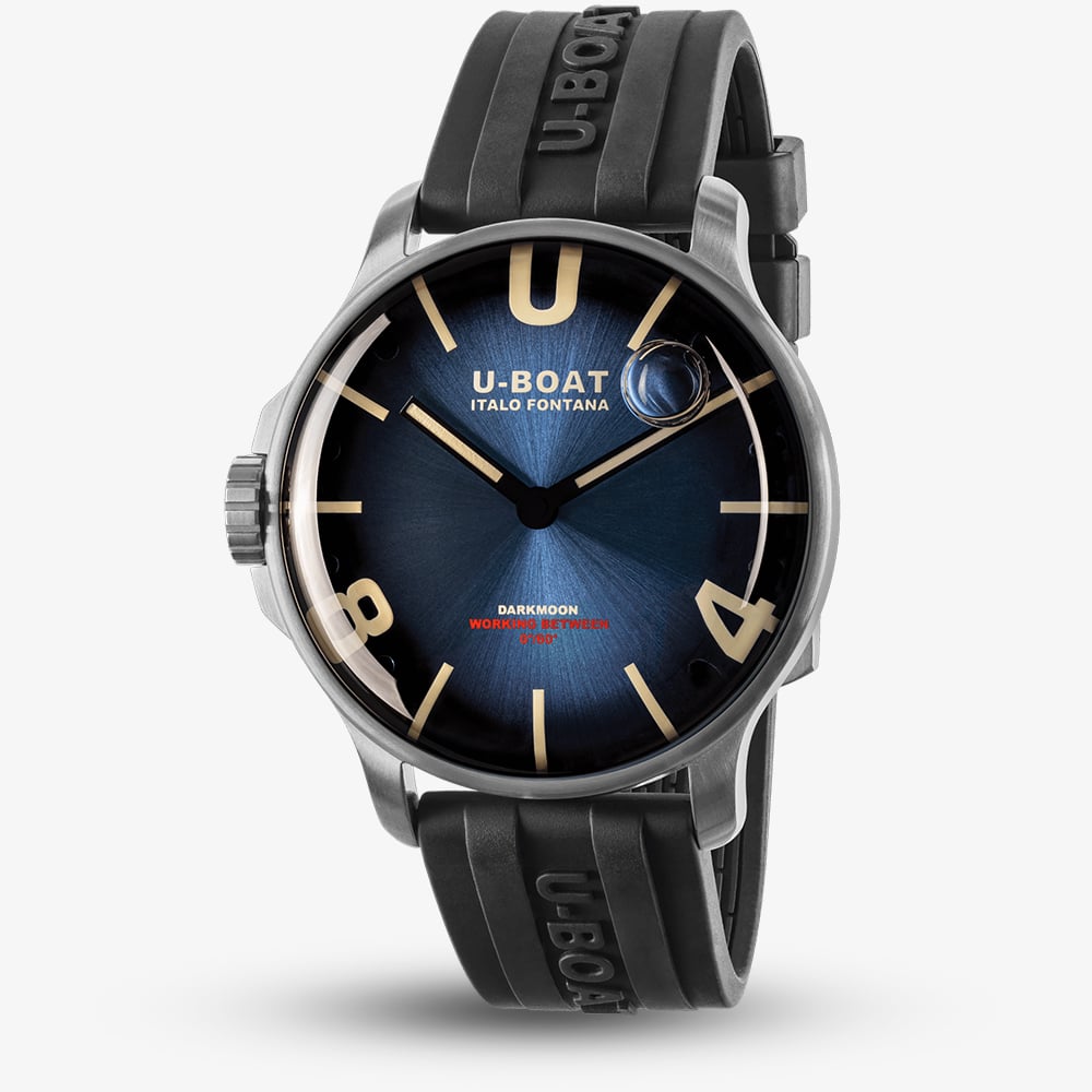 House of Watches - U-BOAT Mens Darkmoon 46.5mm Blue Soleil Black Rubber Strap Watch 8704/E