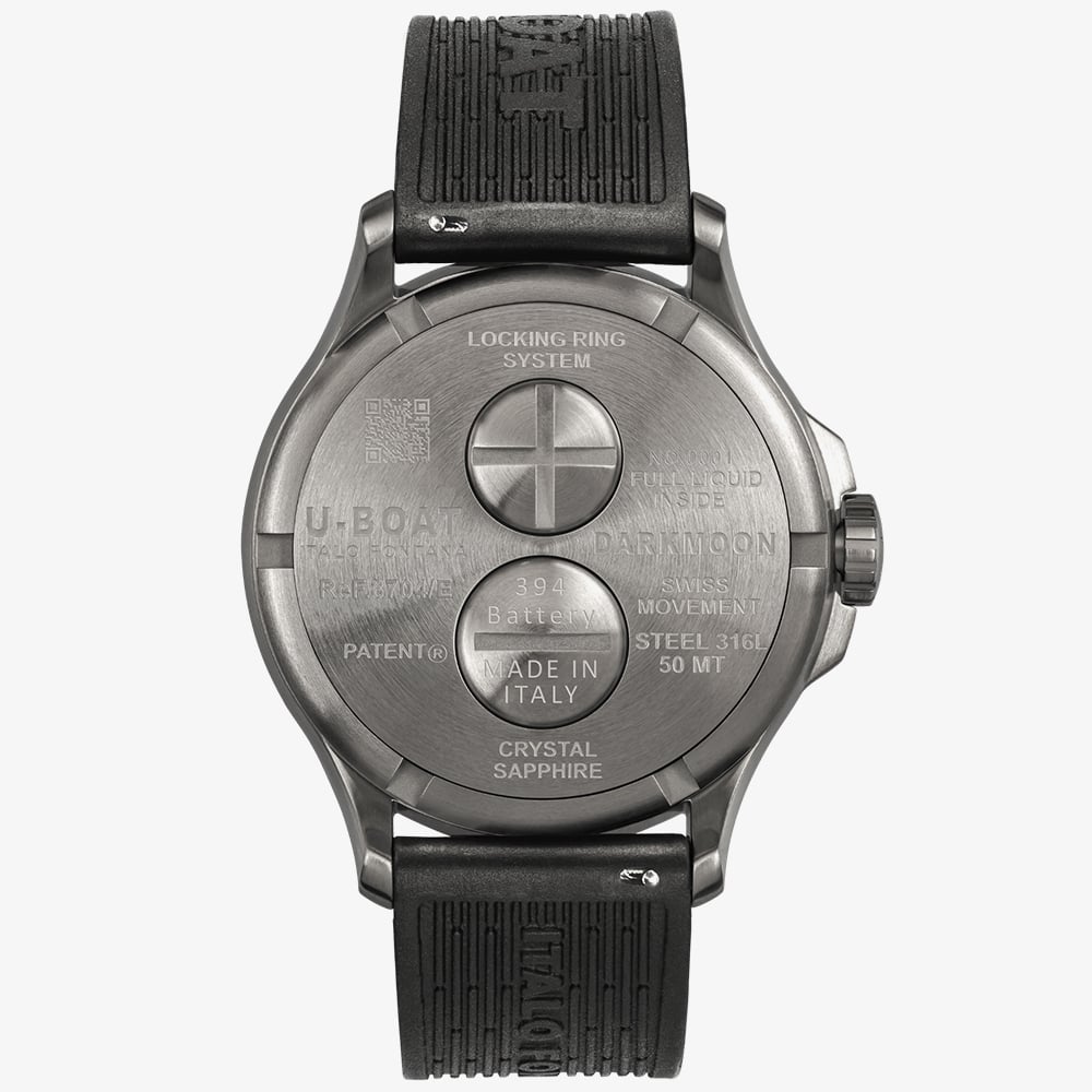 U-BOAT Mens Darkmoon 46.5mm Blue Soleil Black Rubber Strap Watch 8704/E