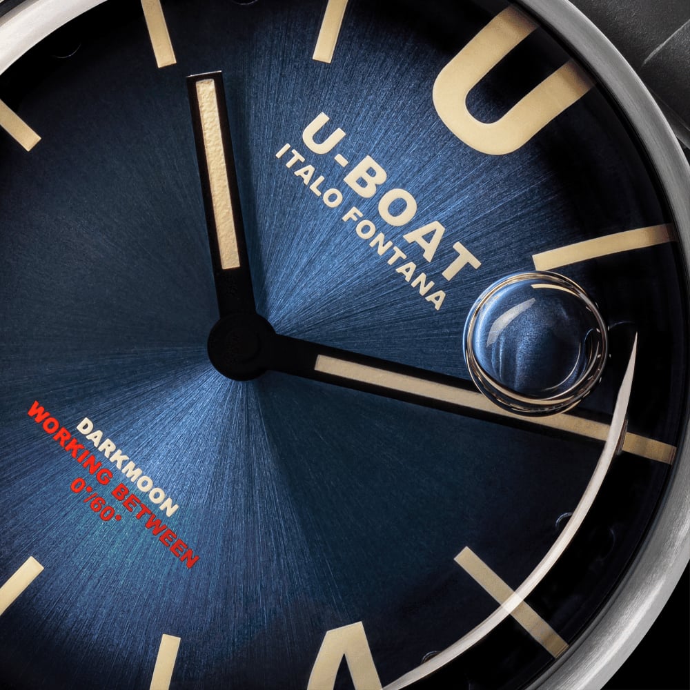 U-BOAT Mens Darkmoon 46.5mm Blue Soleil Black Rubber Strap Watch 8704/E