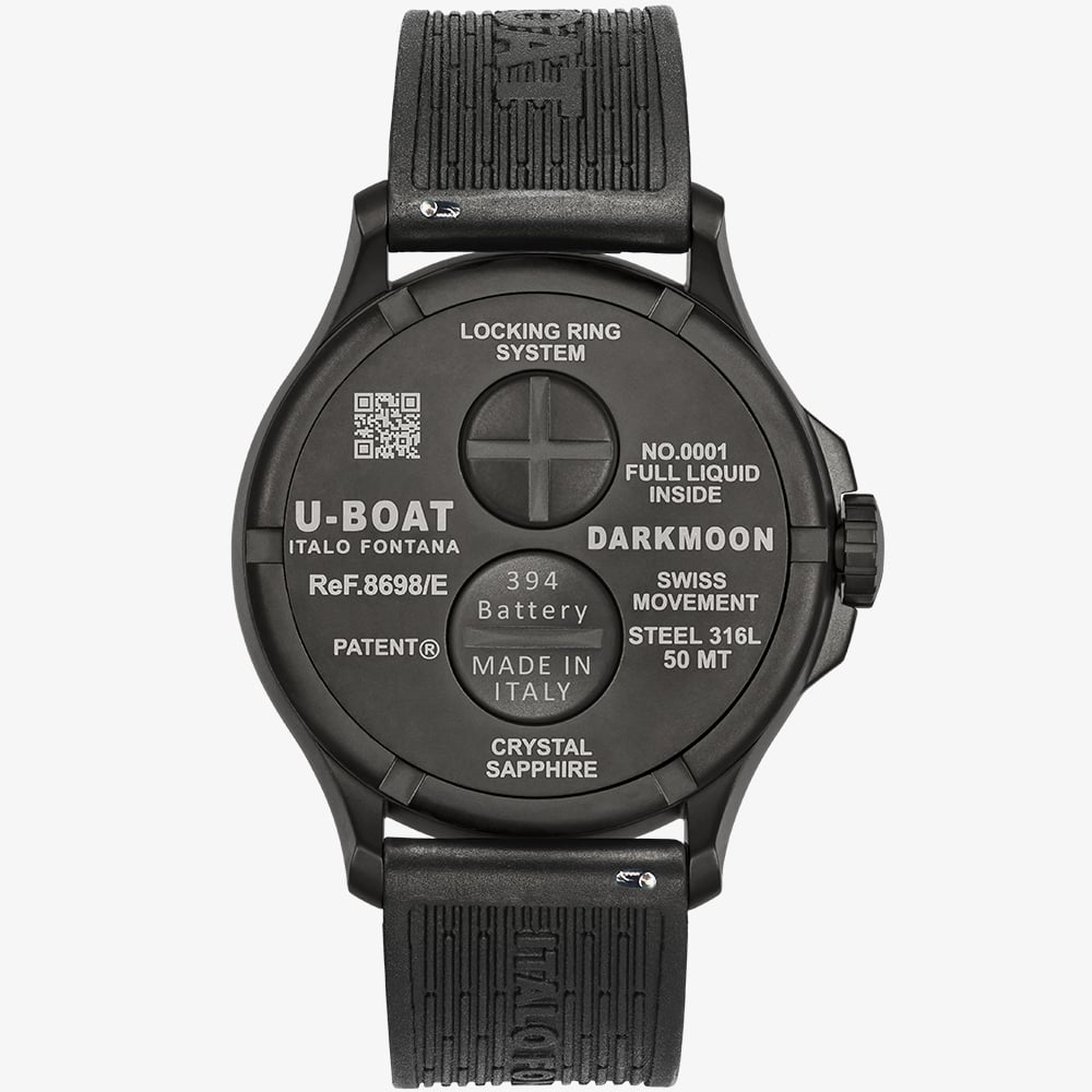 U-BOAT Mens Darkmoon 46.5mm Green Soleil Black Rubber Strap Watch 8698/E