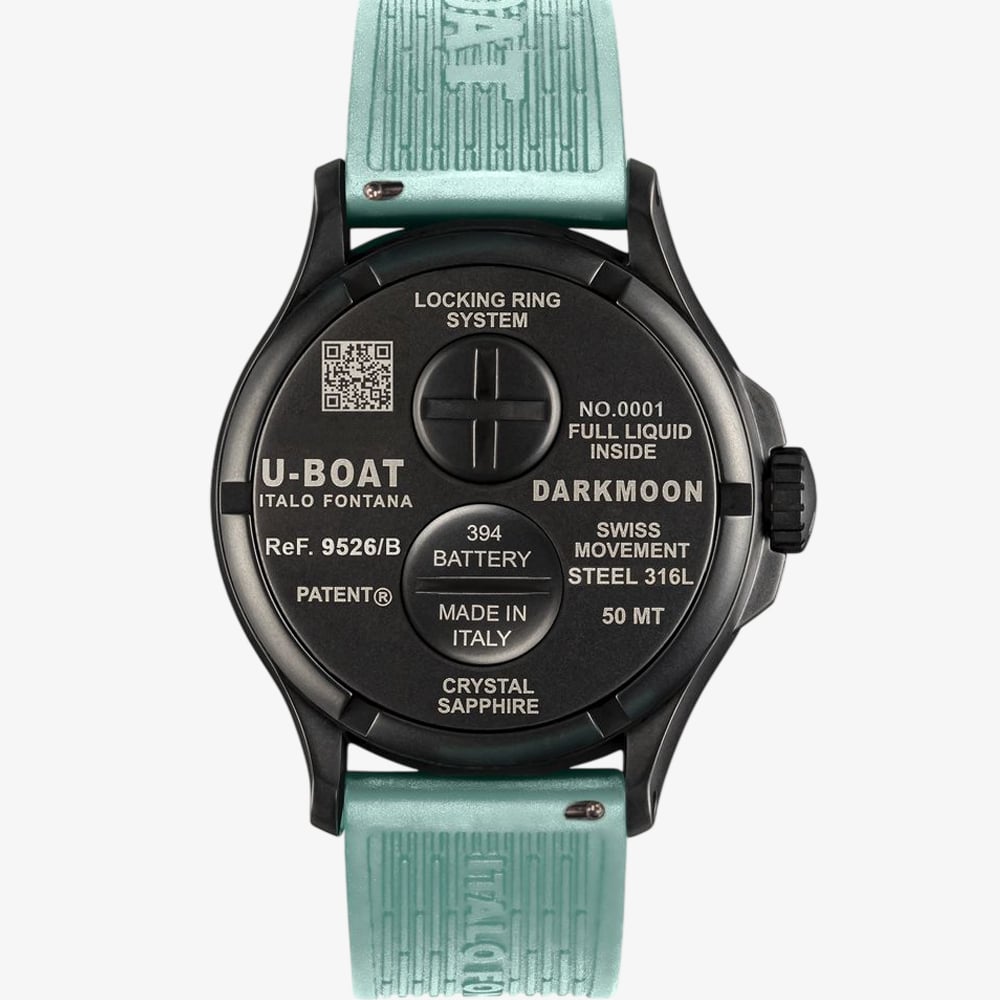 U-BOAT Mens Darkmoon Black Dial Green Rubber Strap Watch U9526/B