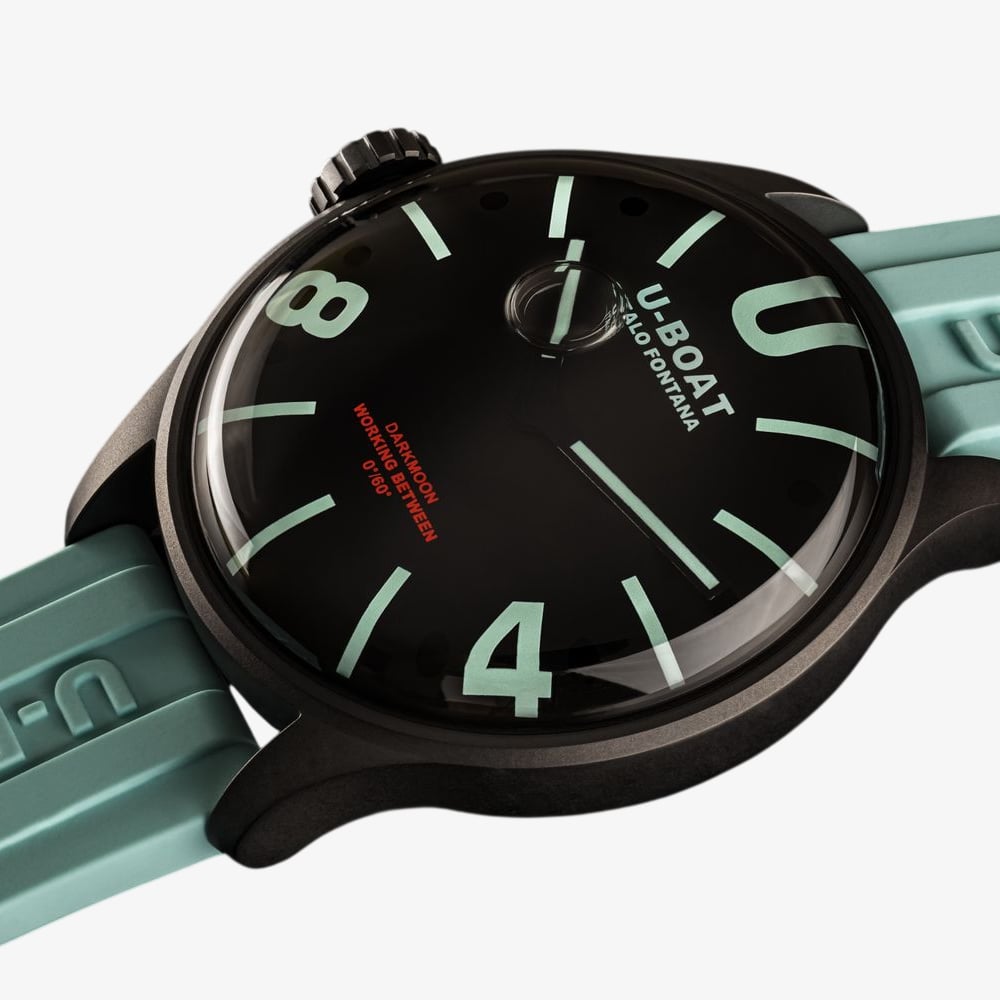 U-BOAT Mens Darkmoon Black Dial Green Rubber Strap Watch U9526/B