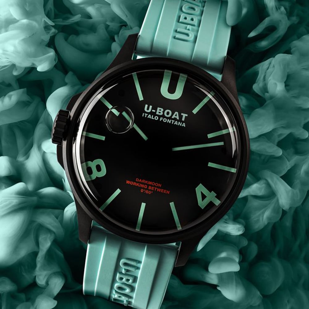 U-BOAT Mens Darkmoon Black Dial Green Rubber Strap Watch U9526/B