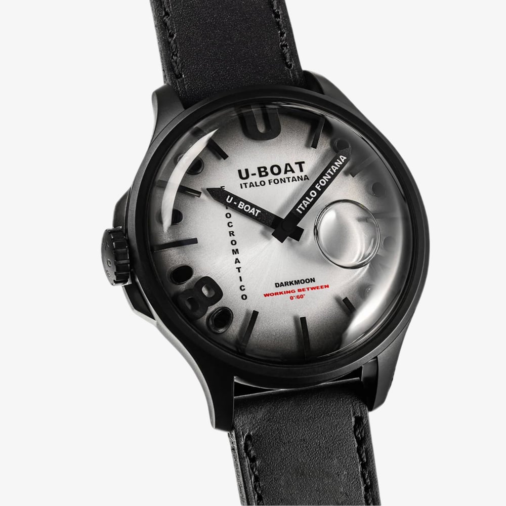 U-BOAT Mens Darkmoon Kama Grey Multi-Tone Dial Black Leather Strap Watch U3339