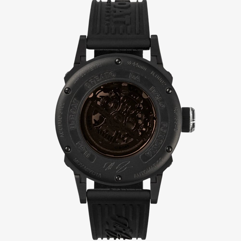 U-BOAT Mens U-65 Skeleton Dial Black Rubber Strap Watch U3349