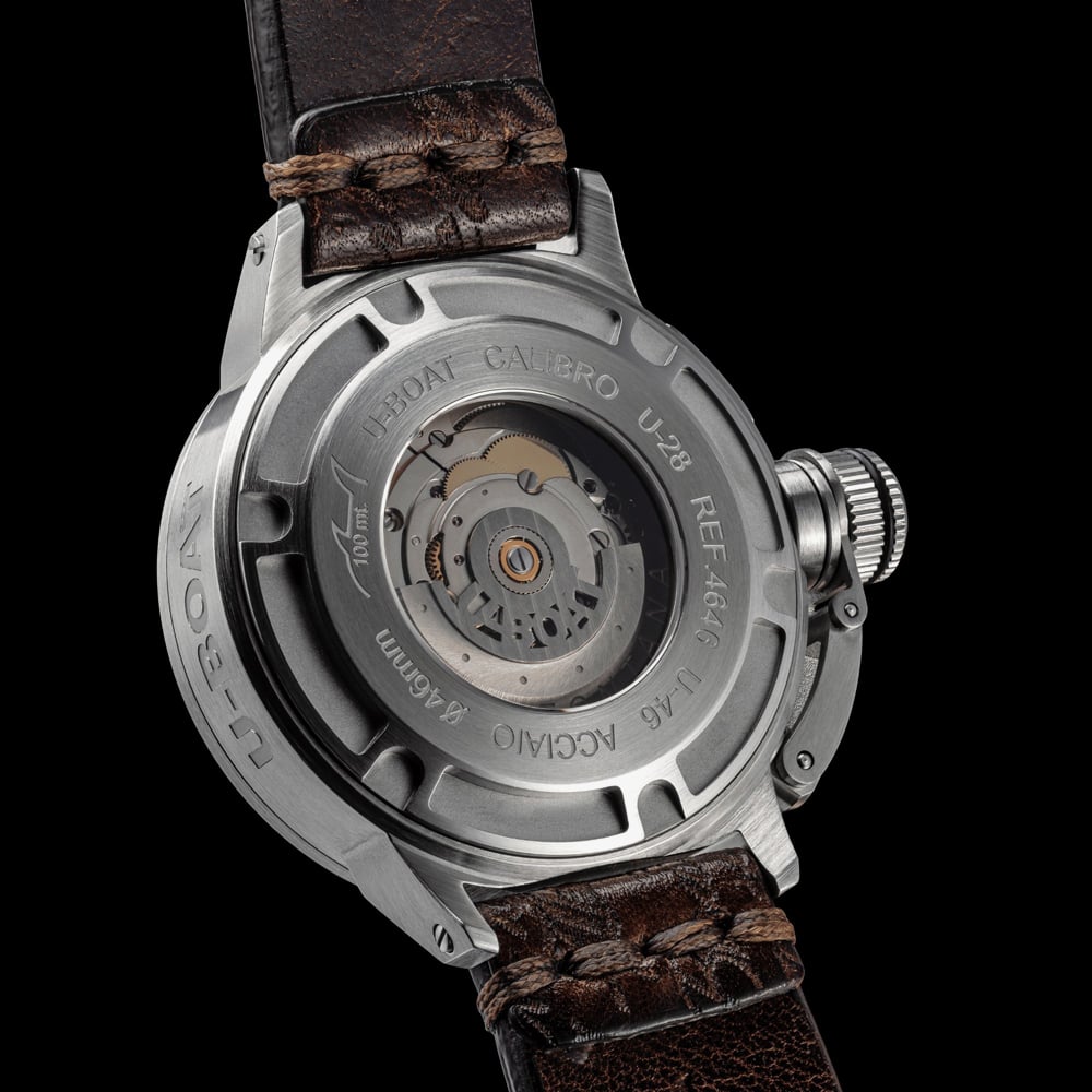 U-BOAT Mens Classico U-46 Black Dial Leather Strap Watch U4646