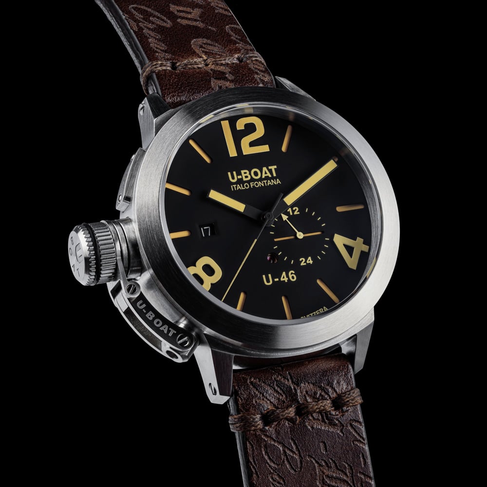 U-BOAT Mens Classico U-46 Black Dial Leather Strap Watch U4646