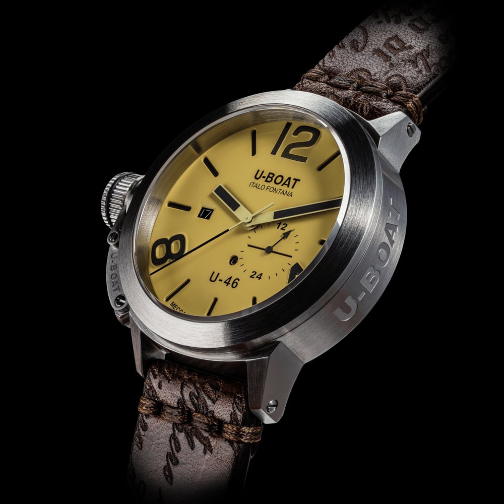 U-BOAT Mens Classico U-46 Yellow Dial Leather Strap Watch U4647