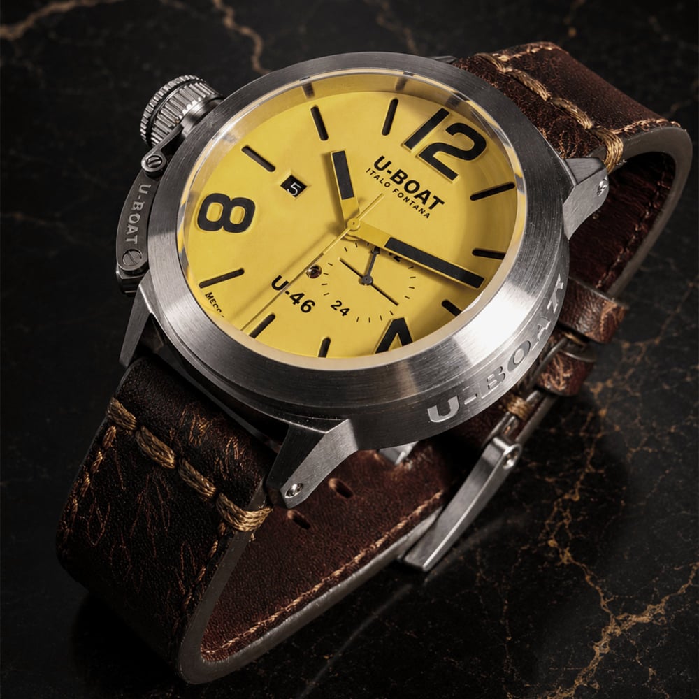 U-BOAT Mens Classico U-46 Yellow Dial Leather Strap Watch U4647
